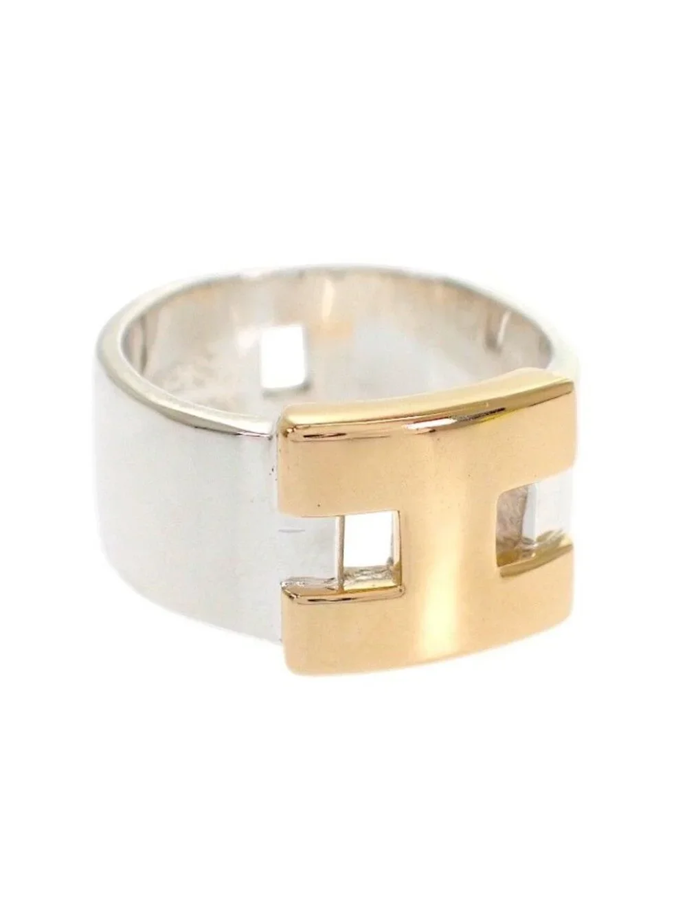 Hermes Newhela Crest S Rin 49 Full 18K Yellow Gold 925 Sterling Silver and Logo